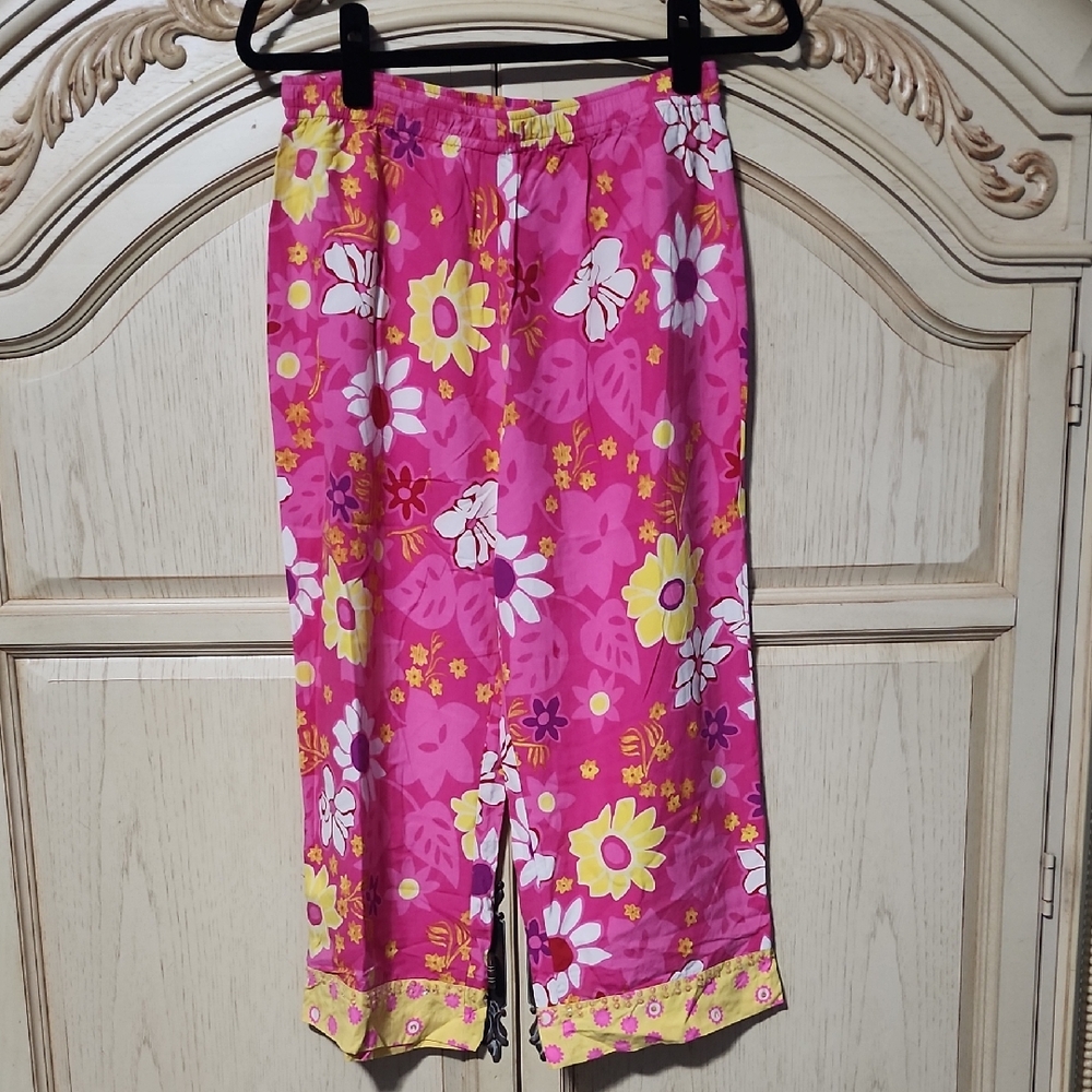 Bamboo Traders Pink and Yellow Casual Capri Pants